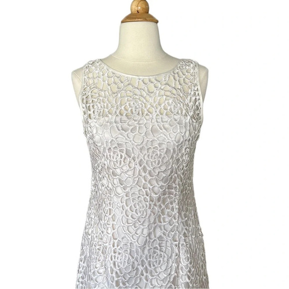 ADRIANNA PAPELL Evening White Crochet Lace Overlay Dress Occasion Party Size 6 - Picture 4 of 16